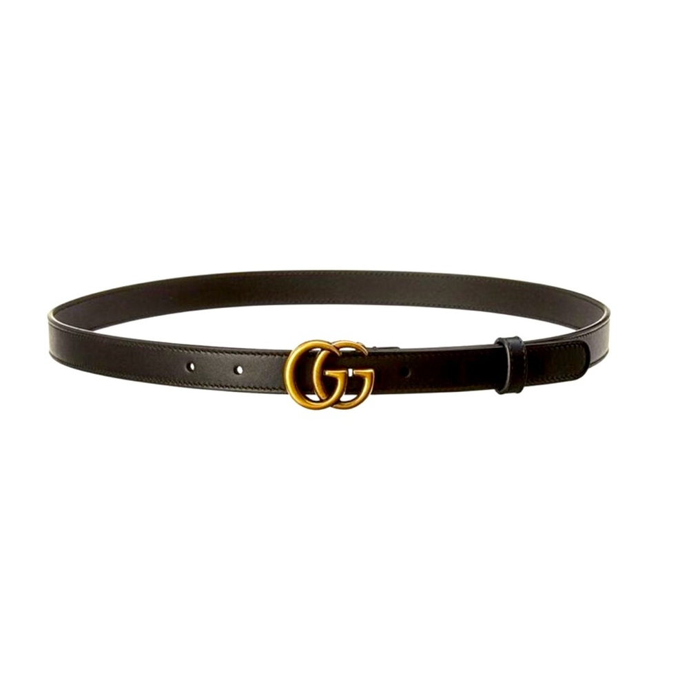 GUCCI thin leather belt with double G buckle